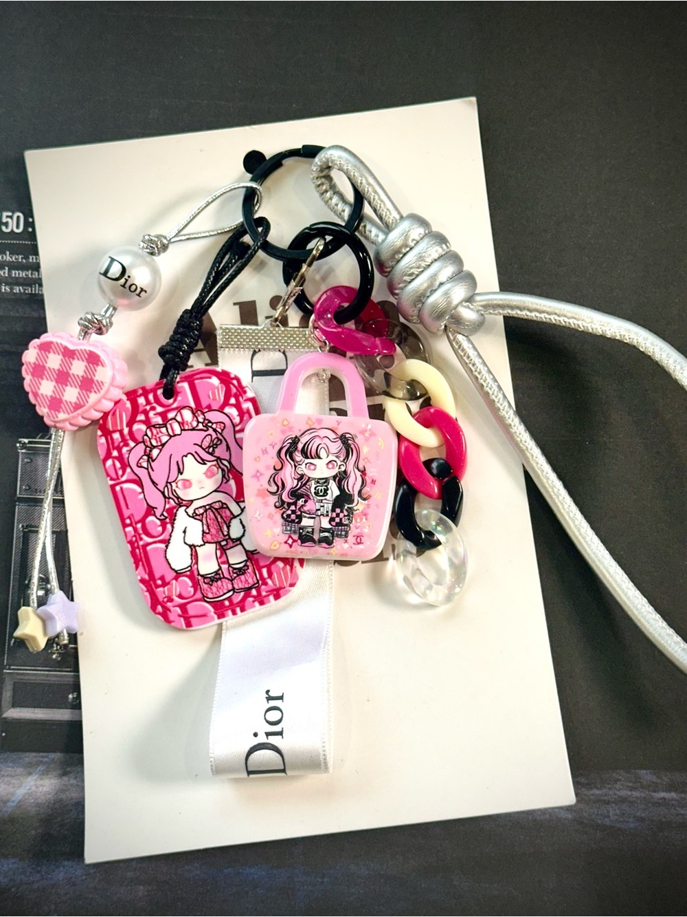 Authentic CD Ribbons Pink Character Charm Keychain Accessory